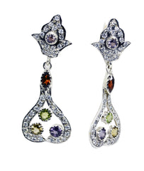 Riyo Real Gemstones multi shape Faceted Multi Multi Stone Silver Earring gift for good Friday
