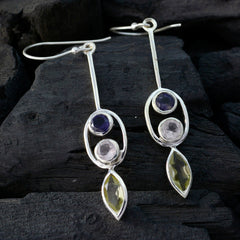 Riyo Real Gemstones multi shape Faceted Multi Multi Stone Silver Earrings Faishonable day gift