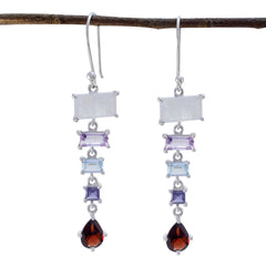 Riyo Real Gemstones multi shape Faceted Multi Multi Stone Silver Earrings gift for boxing day