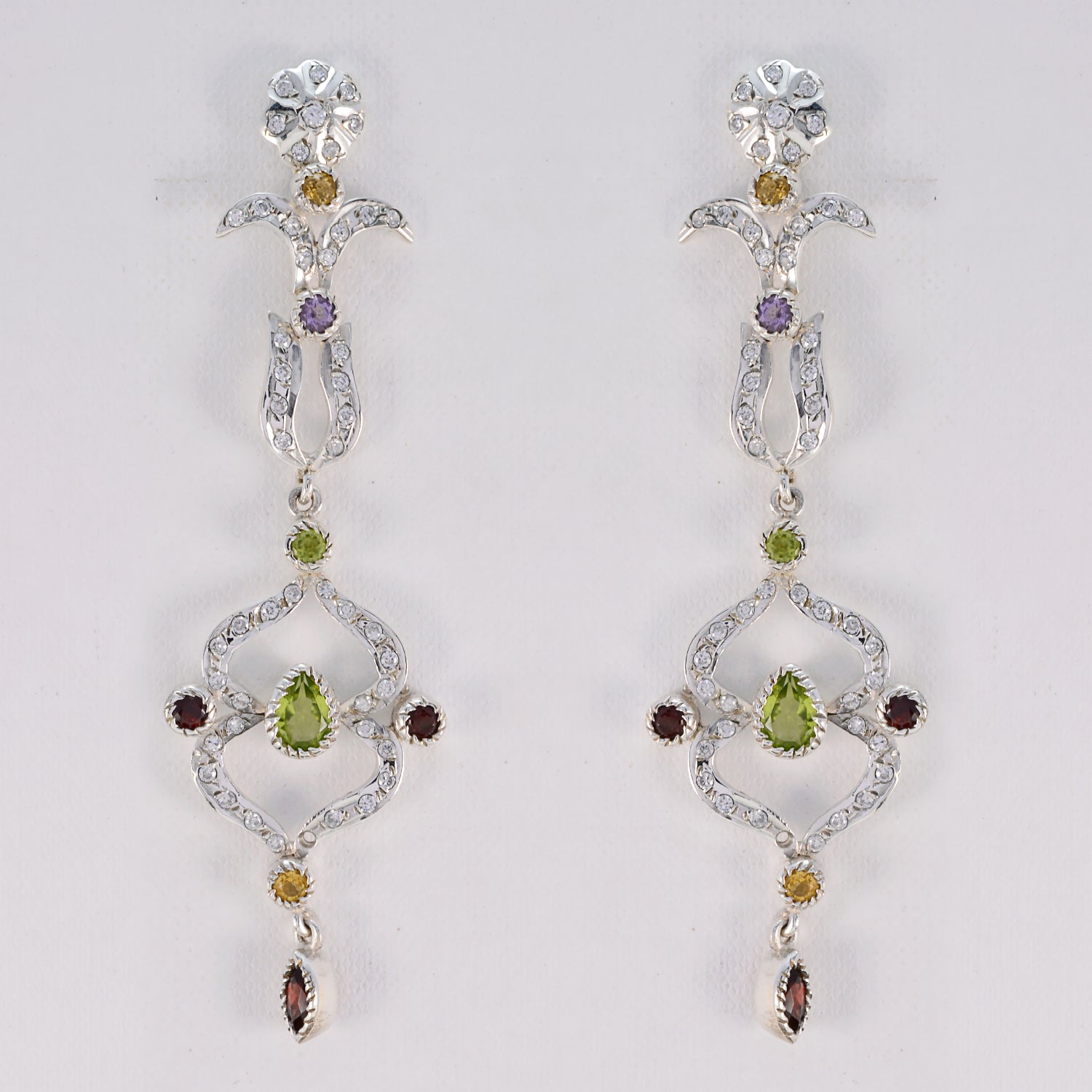 Riyo Real Gemstones multi shape Faceted Multi Multi Stone Silver Earrings gift for college