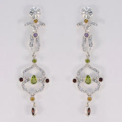 Riyo Real Gemstones multi shape Faceted Multi Multi Stone Silver Earrings gift for college