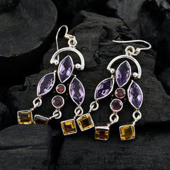 Riyo Real Gemstones multi shape Faceted Multi Multi Stone Silver Earrings gift for mother