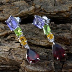 Riyo Real Gemstones multi shape Faceted Multi Multi Stone Silver Earrings gift for wedding