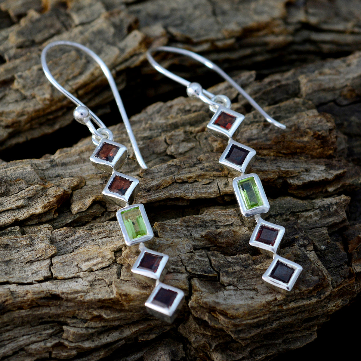 Riyo Real Gemstones multi shape Faceted Multi Multi Stone Silver Earrings independence day gift