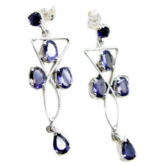 Riyo Real Gemstones multi shape Faceted Nevy Blue Iolite Silver Earring anniversary gift