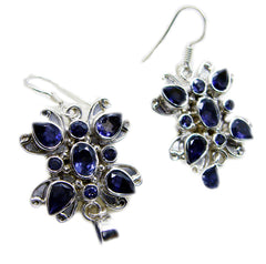 Riyo Real Gemstones multi shape Faceted Nevy Blue Iolite Silver Earrings gift for mom birthday