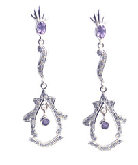 Riyo Real Gemstones multi shape Faceted Purple Amethyst Silver Earring anniversary gift
