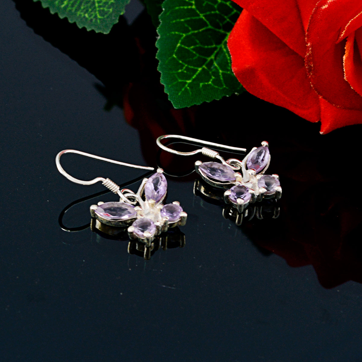 Riyo Real Gemstones multi shape Faceted Purple Amethyst Silver Earring boxing day gift