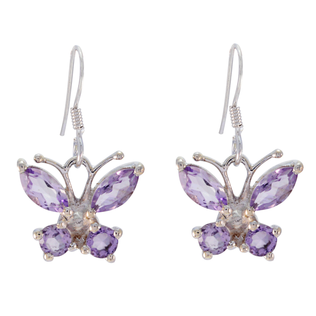 Riyo Real Gemstones multi shape Faceted Purple Amethyst Silver Earring boxing day gift