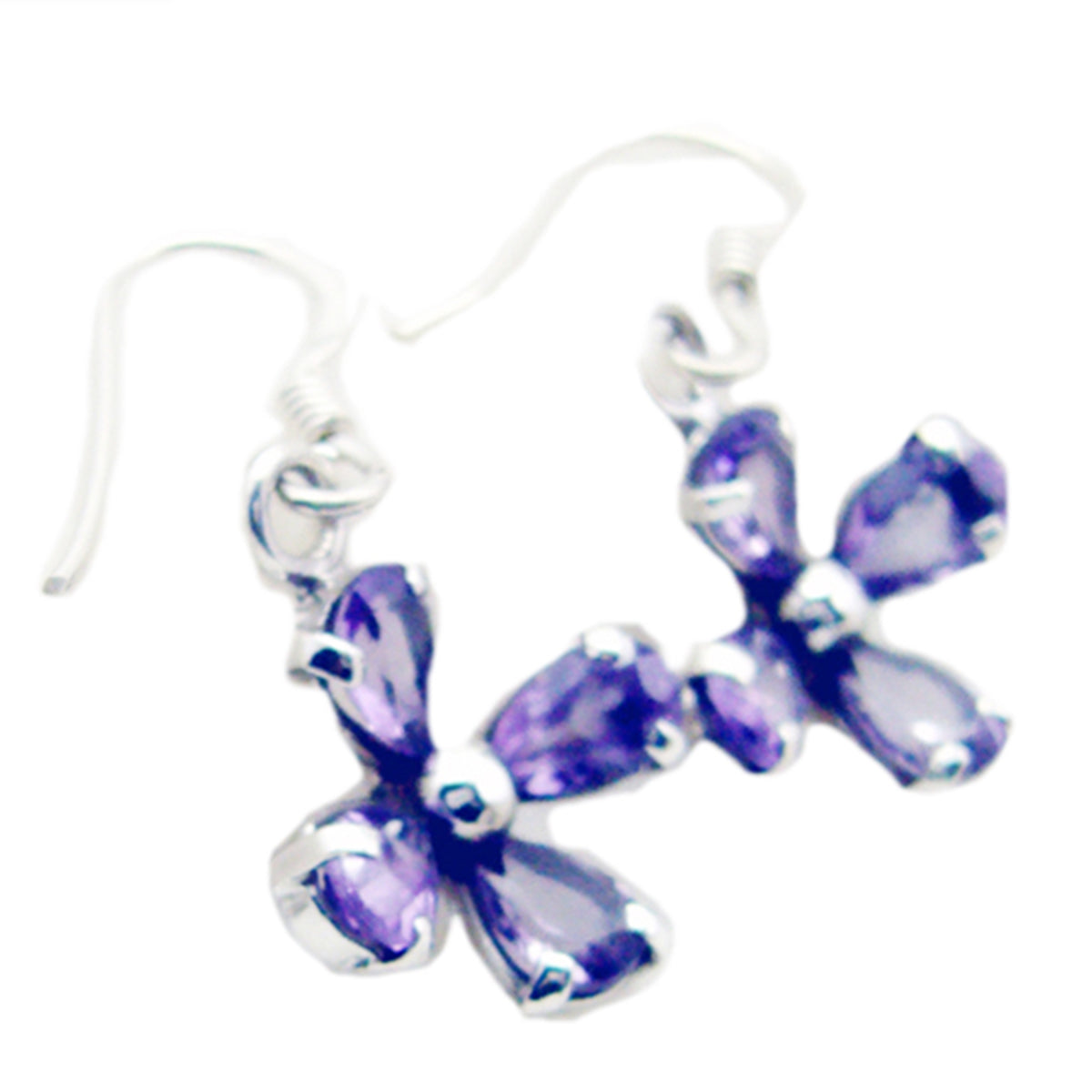 Riyo Real Gemstones multi shape Faceted Purple Amethyst Silver Earring gift for boxing day