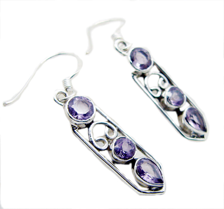 Riyo Real Gemstones multi shape Faceted Purple Amethyst Silver Earring gift for college