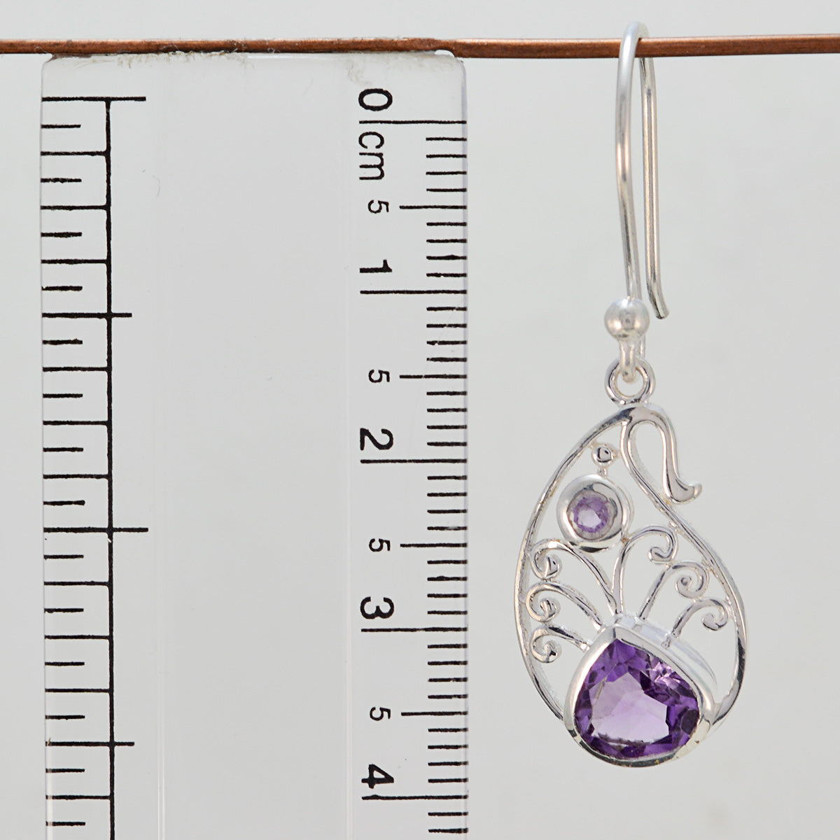 Riyo Real Gemstones multi shape Faceted Purple Amethyst Silver Earring gift for teacher's day