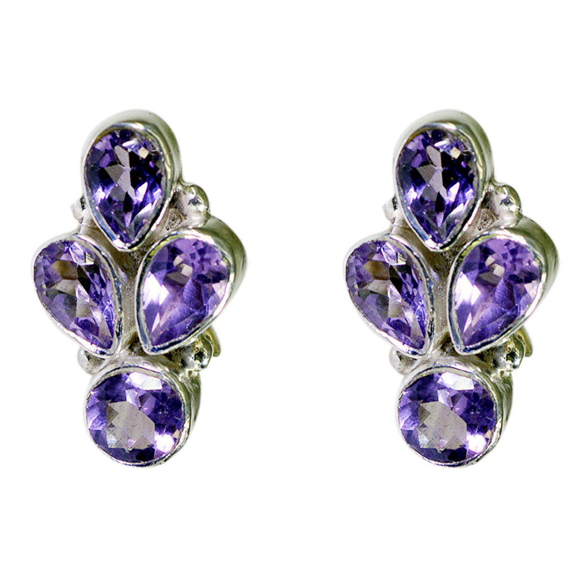 Riyo Real Gemstones multi shape Faceted Purple Amethyst Silver Earring st. patricks day gift