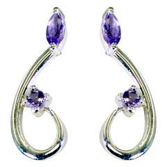 Riyo Real Gemstones multi shape Faceted Purple Amethyst Silver Earrings christmas gift