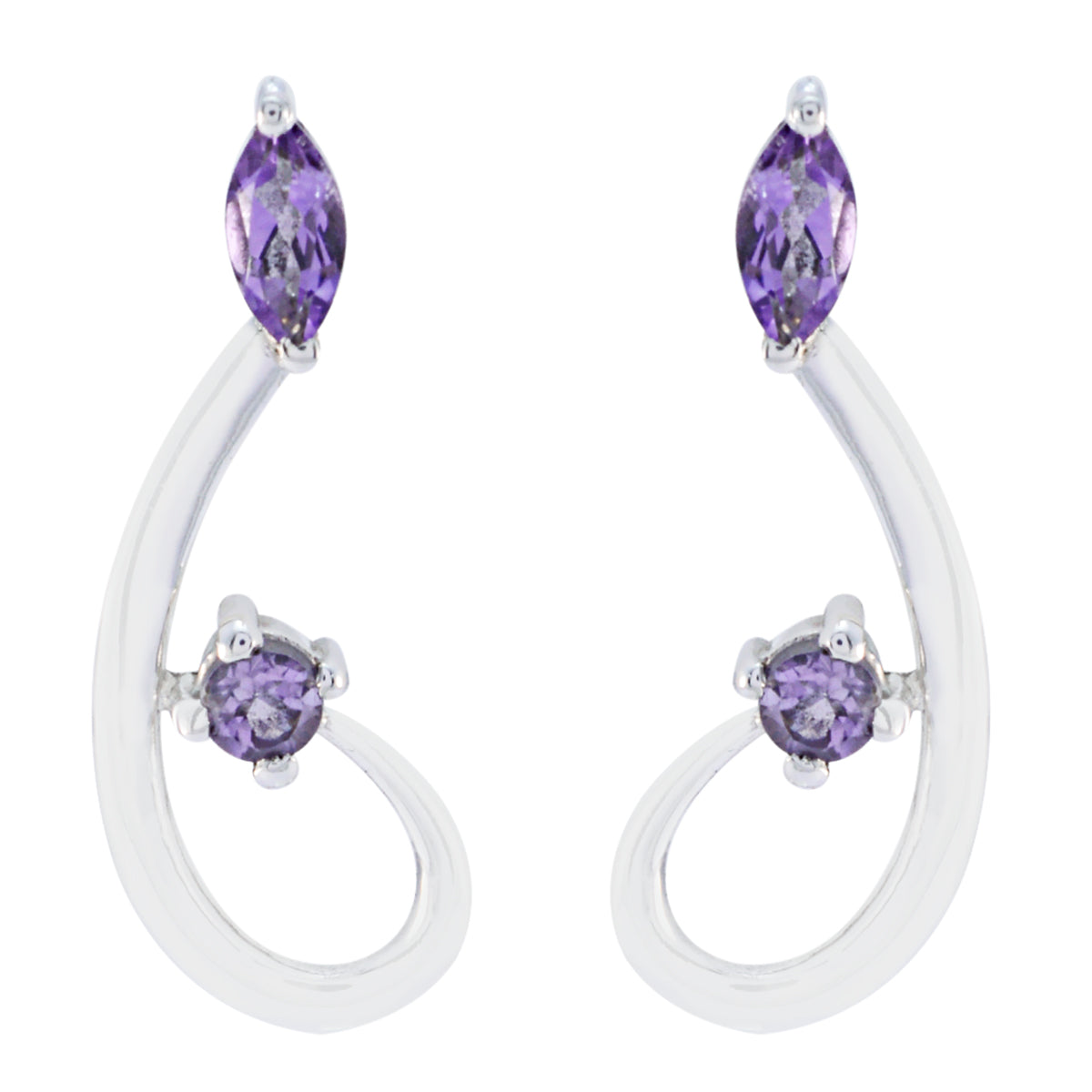 Riyo Real Gemstones multi shape Faceted Purple Amethyst Silver Earrings christmas gift