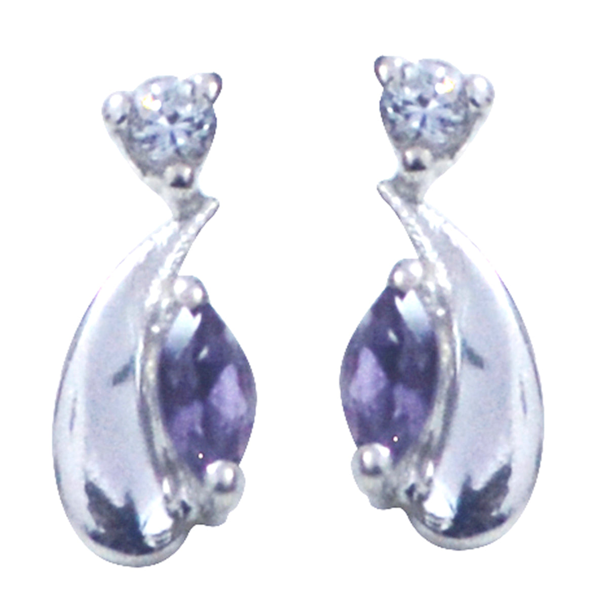 Riyo Real Gemstones multi shape Faceted Purple Amethyst Silver Earrings gift for children day