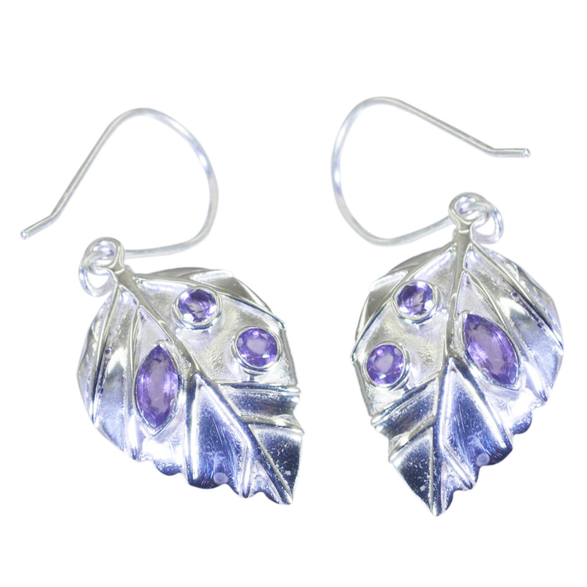 Riyo Real Gemstones multi shape Faceted Purple Amethyst Silver Earrings gift for friends