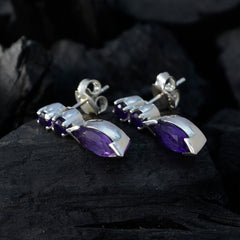 Riyo Real Gemstones multi shape Faceted Purple Amethyst Silver Earrings gift for mother's day