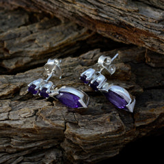 Riyo Real Gemstones multi shape Faceted Purple Amethyst Silver Earrings gift for mother's day