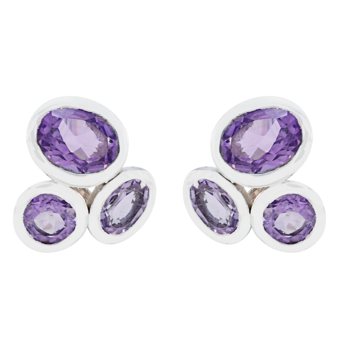 Riyo Real Gemstones multi shape Faceted Purple Amethyst Silver Earrings mother gift