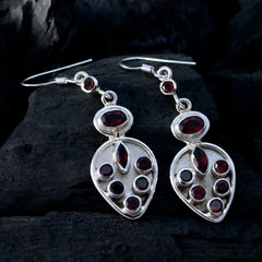 Riyo Real Gemstones multi shape Faceted Red Garnet Silver Earring Faishonable day gift