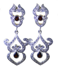 Riyo Real Gemstones multi shape Faceted Red Garnet Silver Earring gift for Faishonable day