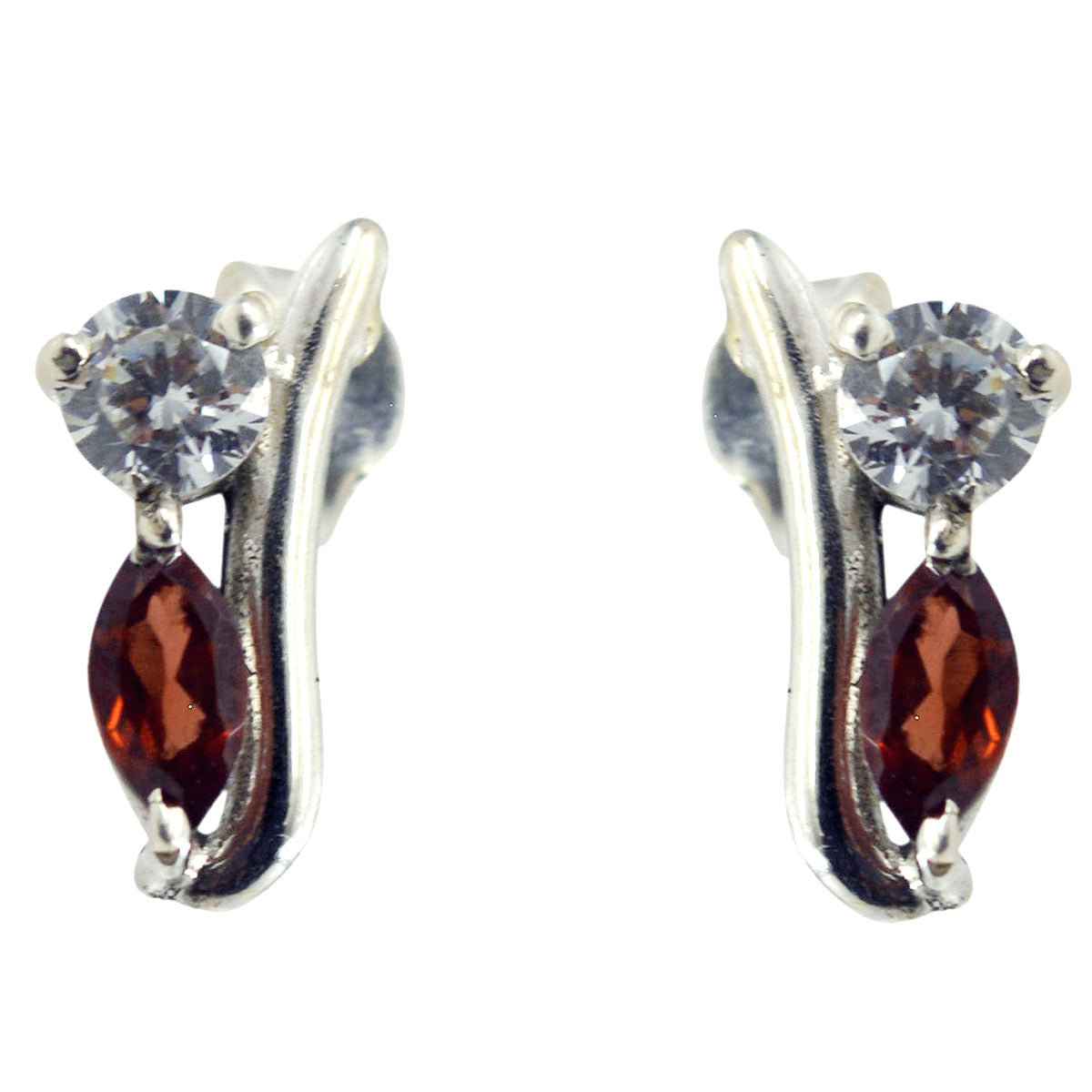 Riyo Real Gemstones multi shape Faceted Red Garnet Silver Earring gift for friendship day