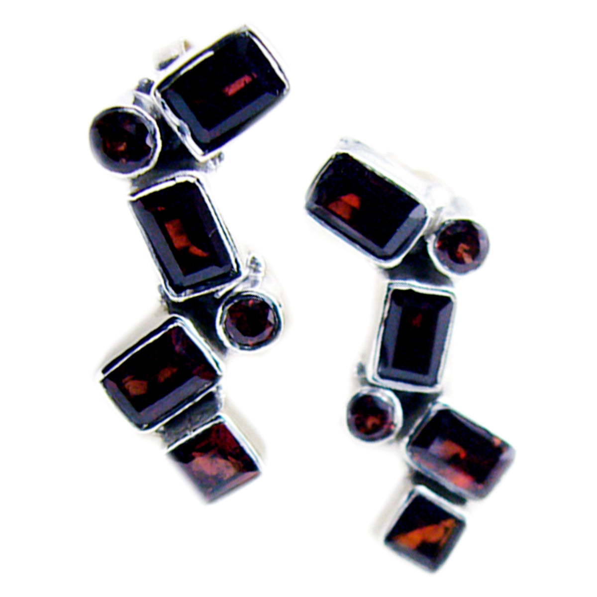 Riyo Real Gemstones multi shape Faceted Red Garnet Silver Earring gift for good Friday