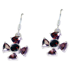 Riyo Real Gemstones multi shape Faceted Red Garnet Silver Earrings gift for handmade