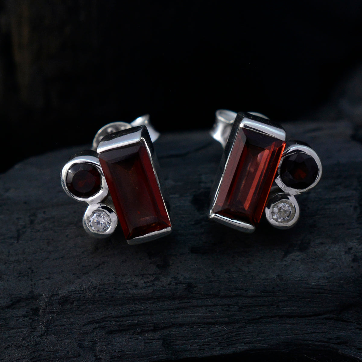 Riyo Real Gemstones multi shape Faceted Red Garnet Silver Earrings gift for thanks giving