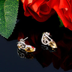 Riyo Real Gemstones multi shape Faceted Yellow Citrine Silver Earring college graduation