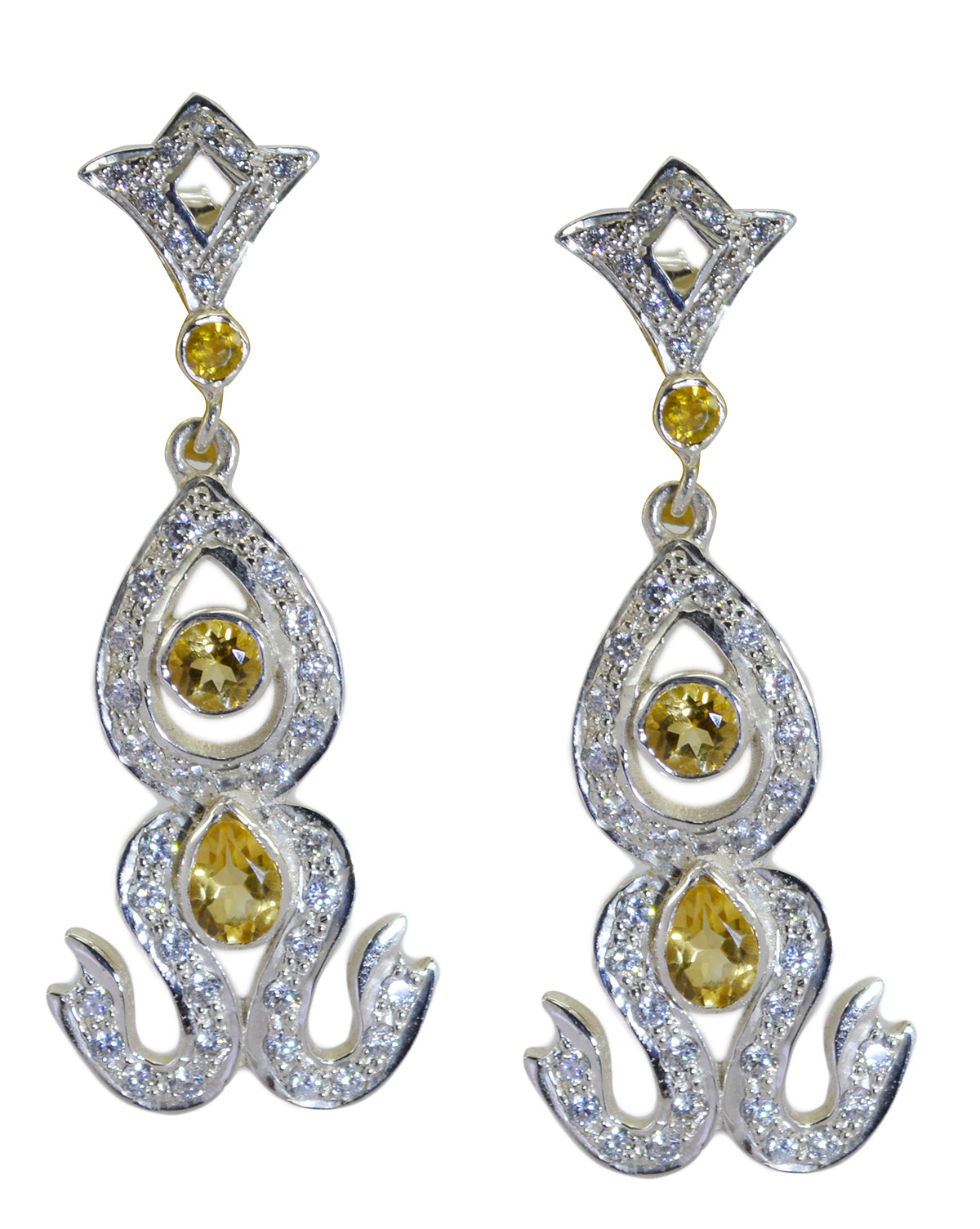 Riyo Real Gemstones multi shape Faceted Yellow Citrine Silver Earrings children day gift