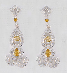 Riyo Real Gemstones multi shape Faceted Yellow Citrine Silver Earrings children day gift