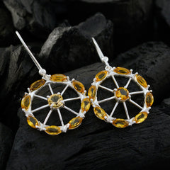 Riyo Real Gemstones multi shape Faceted Yellow Citrine Silver Earrings gift for halloween