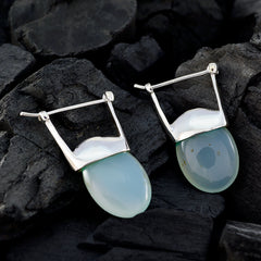 Riyo Real Gemstones oval Cabochon Aqua Chalcedoy Silver Earrings gift for good Friday