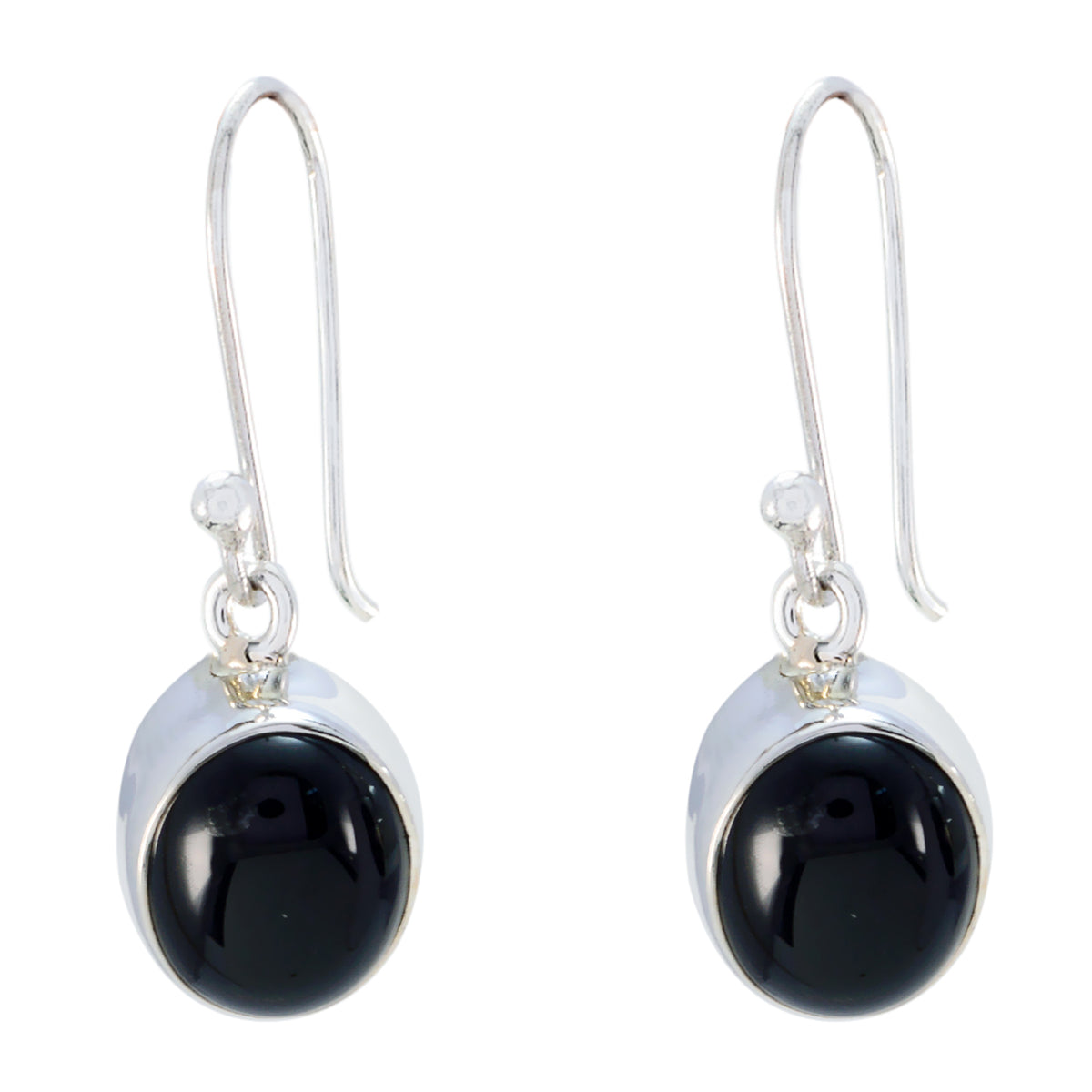Riyo Real Gemstones oval Cabochon Black Onyx Silver Earring girlfriend gift