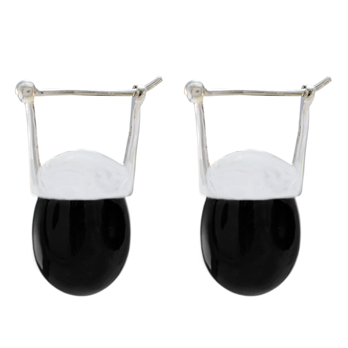 Riyo Real Gemstones oval Cabochon Black Onyx Silver Earrings halloween gift