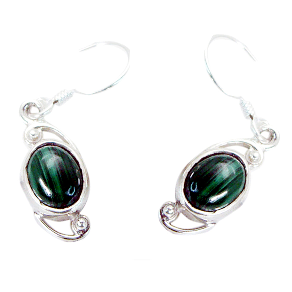 Riyo Real Gemstones oval Cabochon Green Malachatie Silver Earring Faishonable day gift