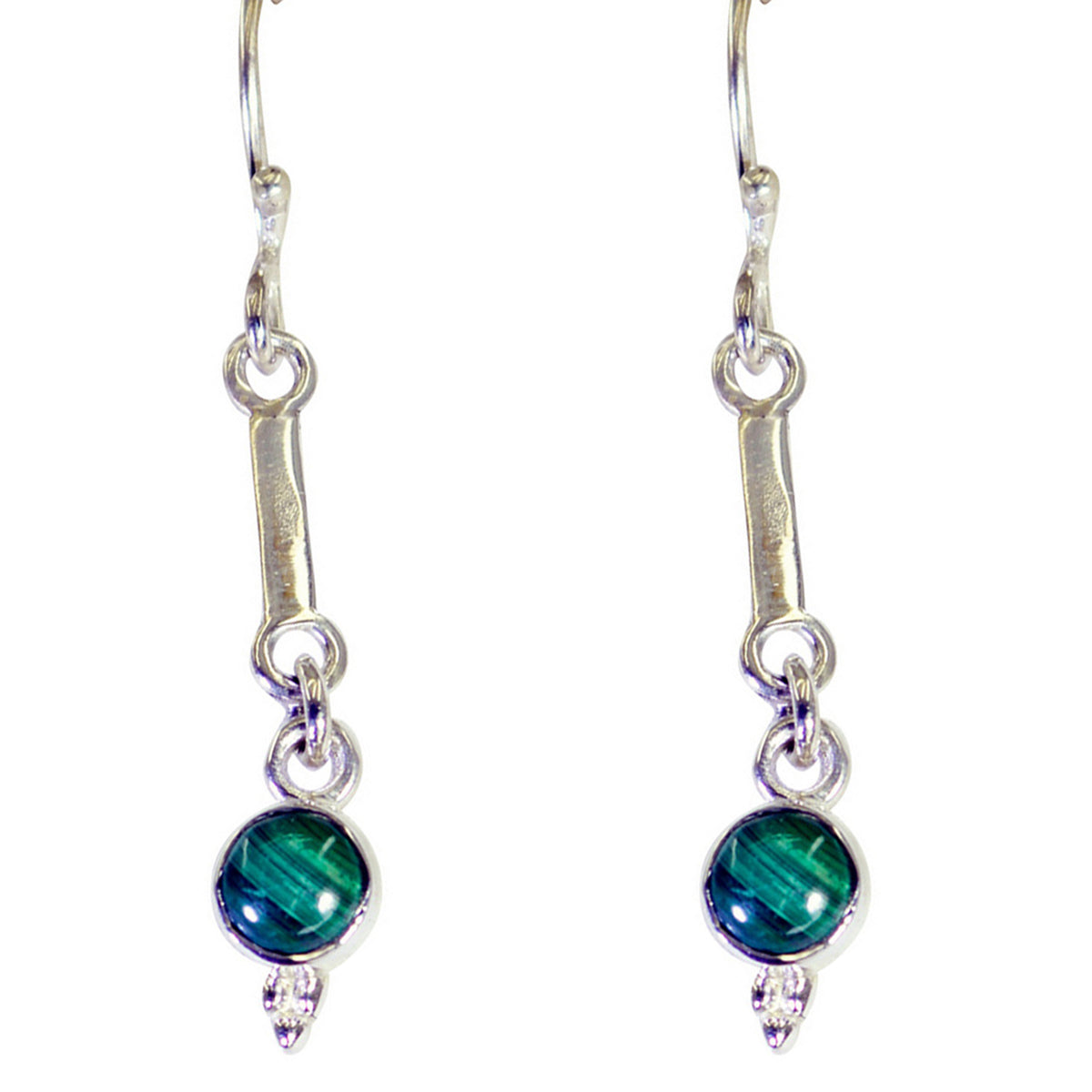 Riyo Real Gemstones oval Cabochon Green Malachatie Silver Earring gift for wedding