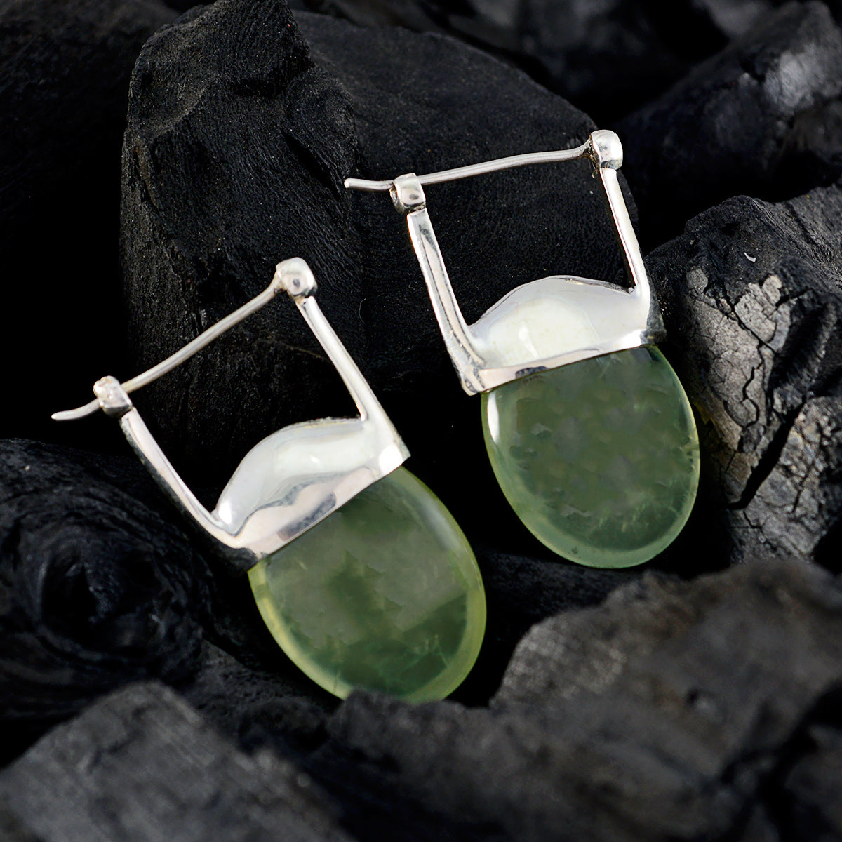 Riyo Real Gemstones oval Cabochon Light Green Prehnite Silver Earring gift for labour day
