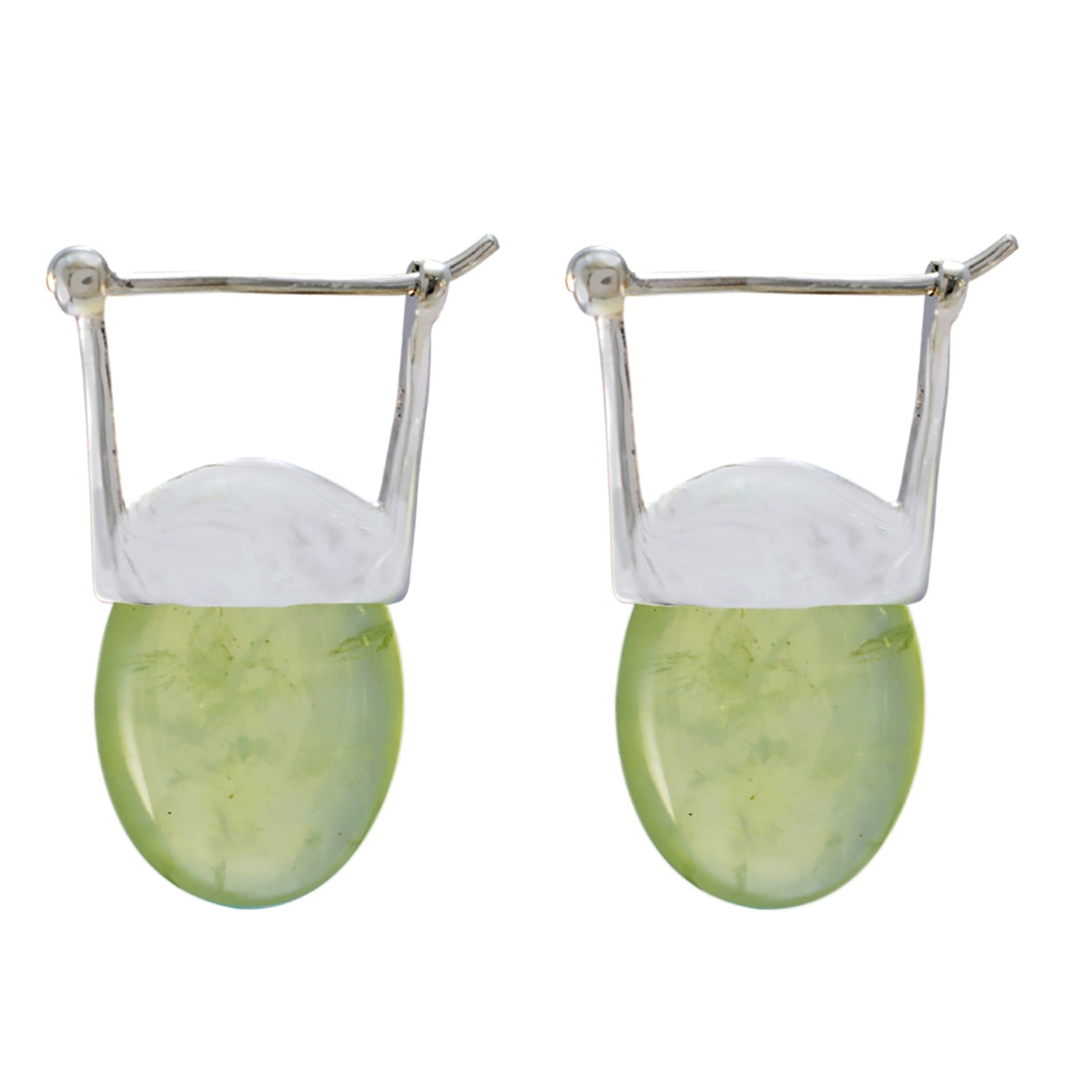 Riyo Real Gemstones oval Cabochon Light Green Prehnite Silver Earring gift for labour day