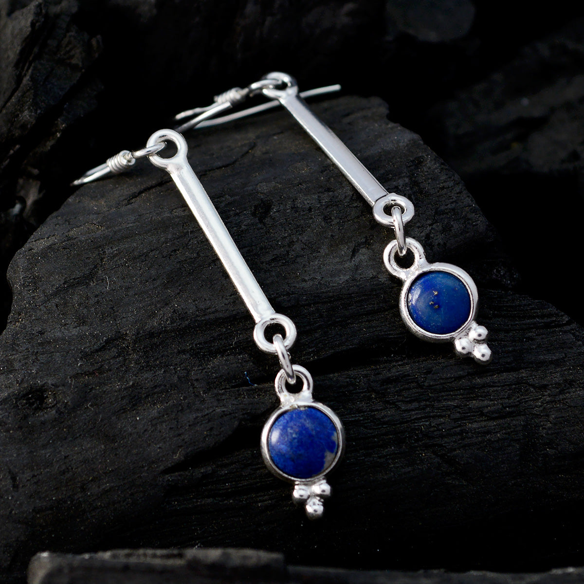 Riyo Real Gemstones oval Cabochon Nevy Blue Lapis Lazuli Silver Earrings gift for halloween