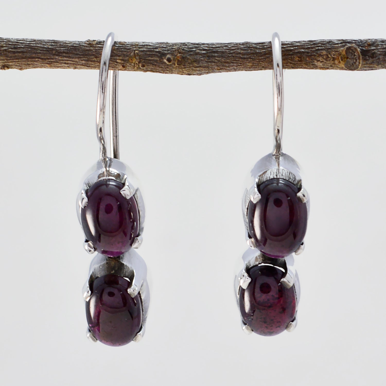 Riyo Real Gemstones oval Cabochon Red Garnet Silver Earrings gift for daughter's day