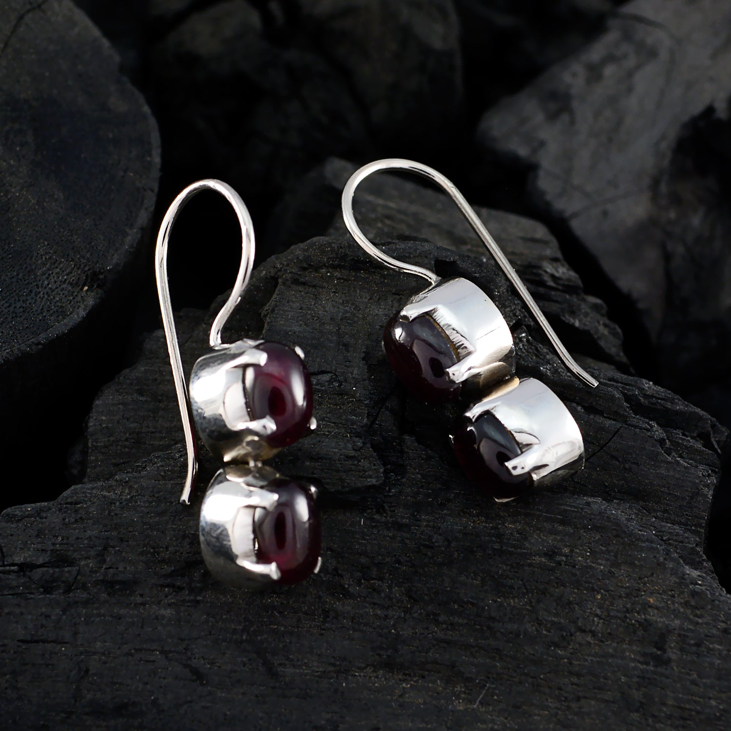 Riyo Real Gemstones oval Cabochon Red Garnet Silver Earrings gift for daughter's day