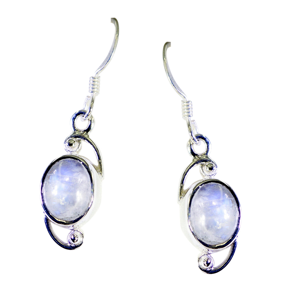 Riyo Real Gemstones oval Cabochon White Rainbow Moonstone Silver Earrings b' day gift