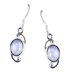 Riyo Real Gemstones oval Cabochon White Rainbow Moonstone Silver Earrings b' day gift