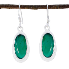 Riyo Real Gemstones oval Checker Green Indian Emerald Silver Earring gift for mothers day