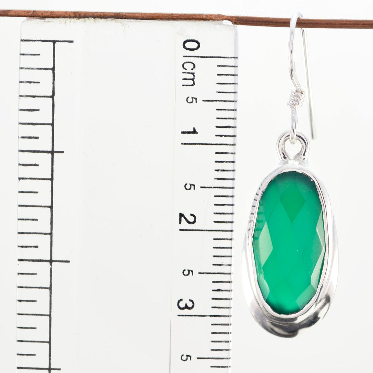 Riyo Real Gemstones oval Checker Green Indian Emerald Silver Earring gift for mothers day