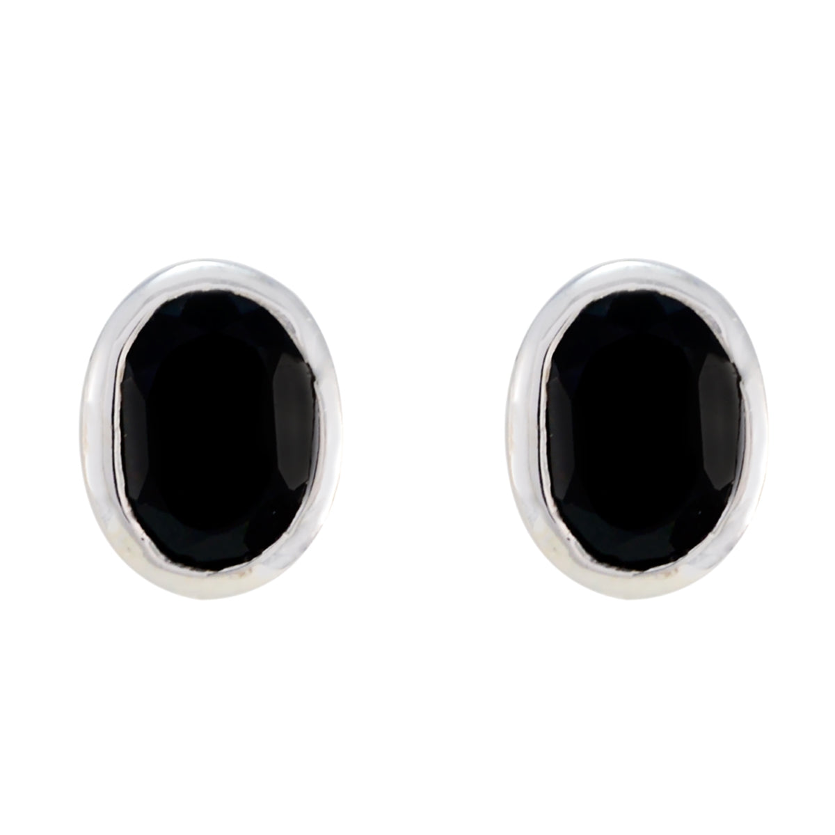 Riyo Real Gemstones oval Faceted Black Onyx Silver Earring gift for friendship day