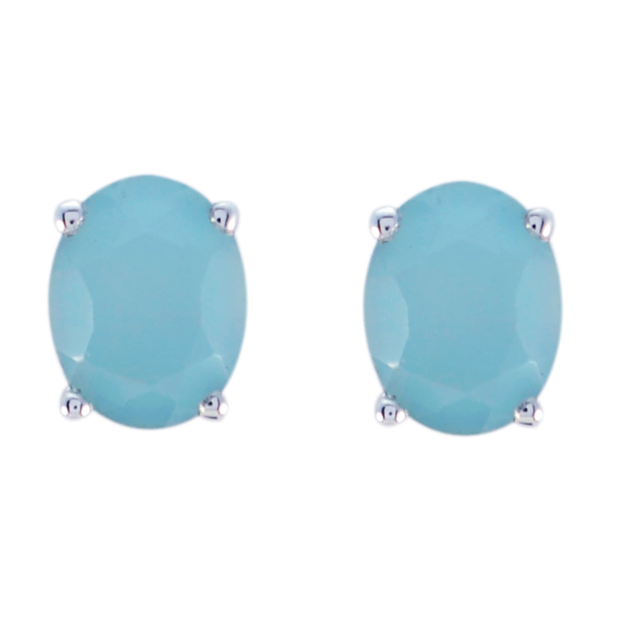 Riyo Real Gemstones oval Faceted Blue Chalcedony Silver Earrings gift for valentine's day